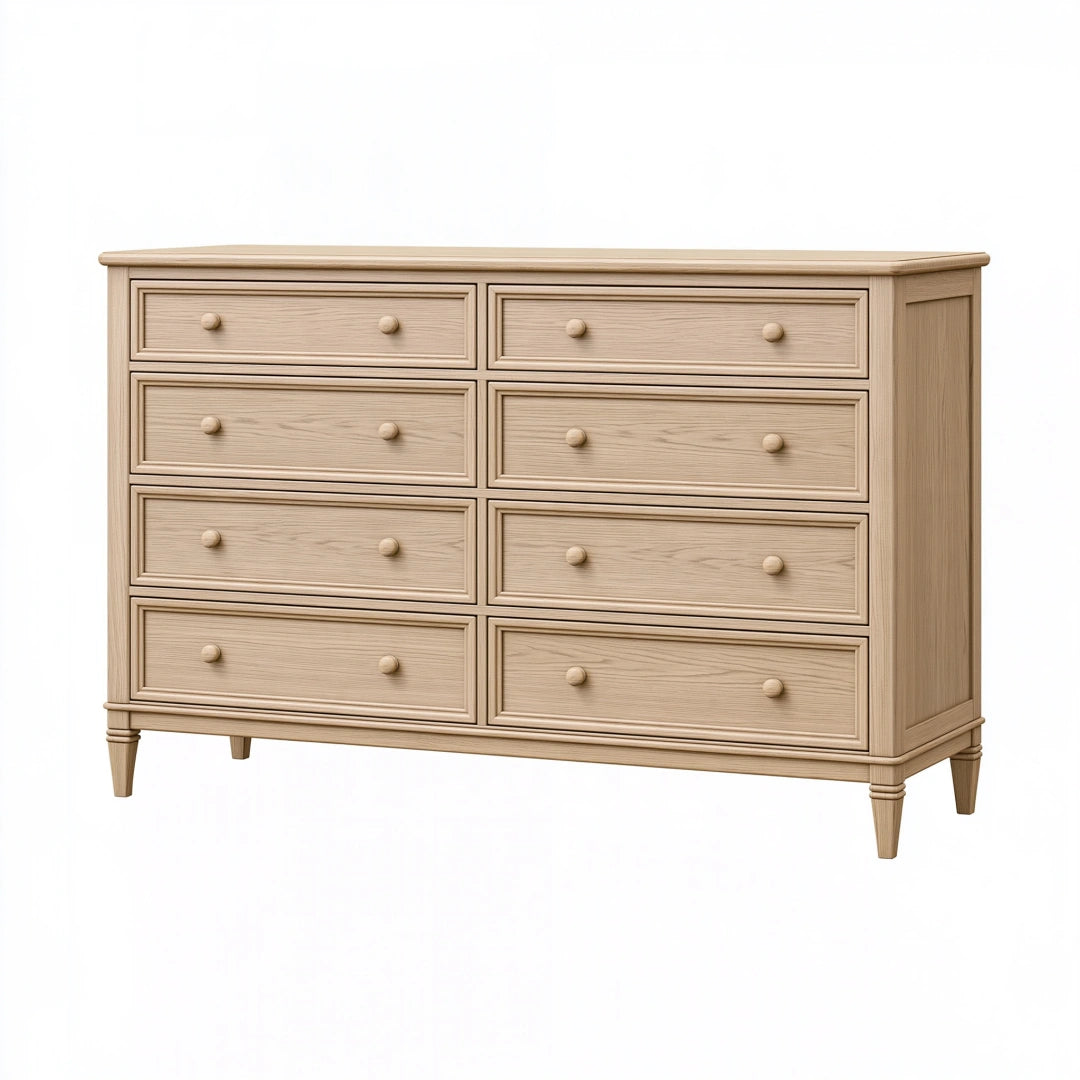 Commode 8 tiroirs 160 cm en bois beige style classique