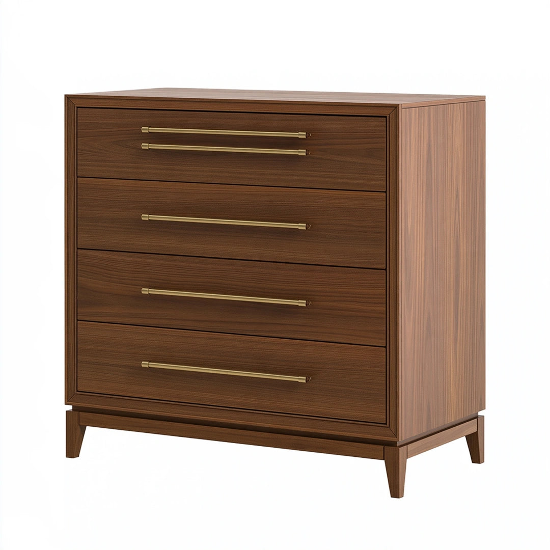 Commode 100 x 45 x 110 cm en bois brun à 4 tiroirs style contemporain