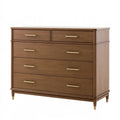 Commode 120 cm en bois marron à 5 tiroirs style rétro