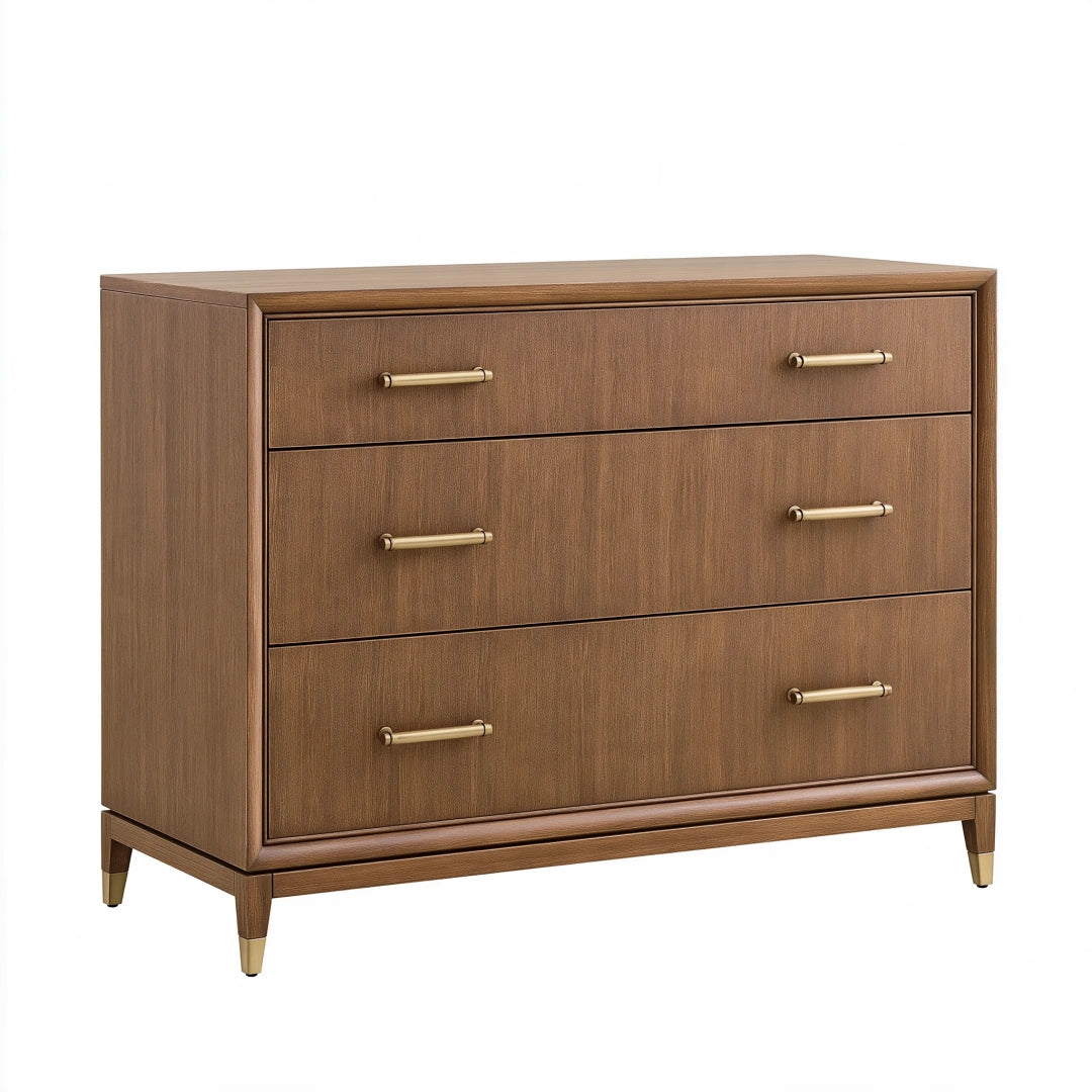 Commode 120 x 45 x 95 cm en bois marron noyer à 3 tiroirs style contemporain