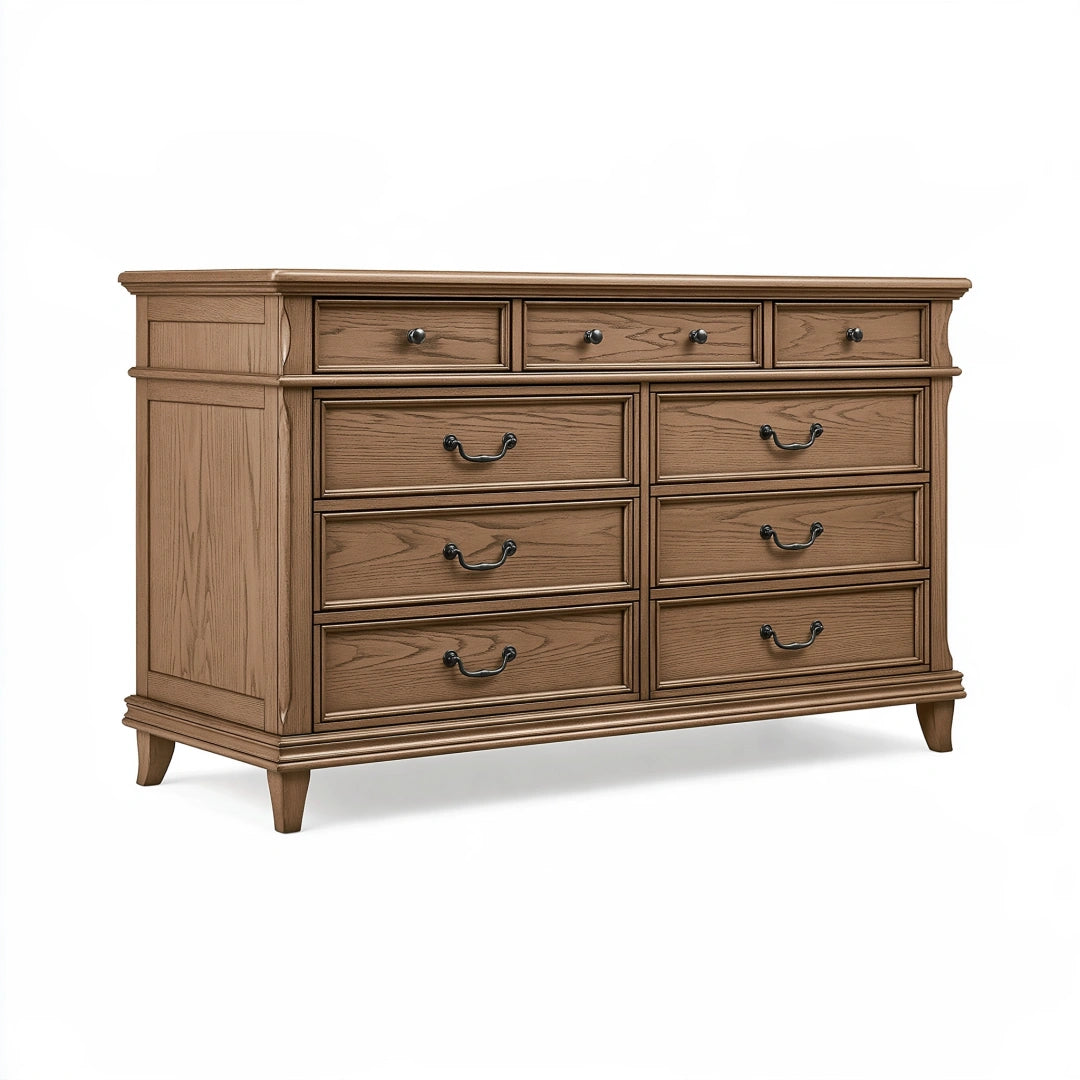 Commode 160 cm en bois brun à 8 tiroirs style classique