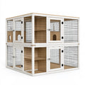 Enclos intérieur pour chats 180 x 90 x 180 cm en bois et métal blanc naturel à 4 compartiments