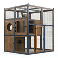 Cage pour chat 120 x 80 x 180 cm en bois et métal marron noir - structure à niveaux avec grillage