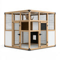 Enclos pour chat 180 x 120 x 180 cm en bois naturel et métal noir à deux niveaux