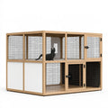 Enclos intérieur pour chat 180 x 90 x 150 cm en bois naturel et grille métallique avec portes verrouillables