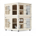 Enclos pour chats 140 cm en bois beige avec grillage métallique sur roulettes