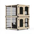 Cage pour chat 120 x 60 x 120 cm en bois naturel et métal noir à roulettes à deux niveaux