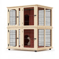 Cage pour chat 110 x 60 x 120 cm en bois naturel et métal à deux niveaux sur roulettes