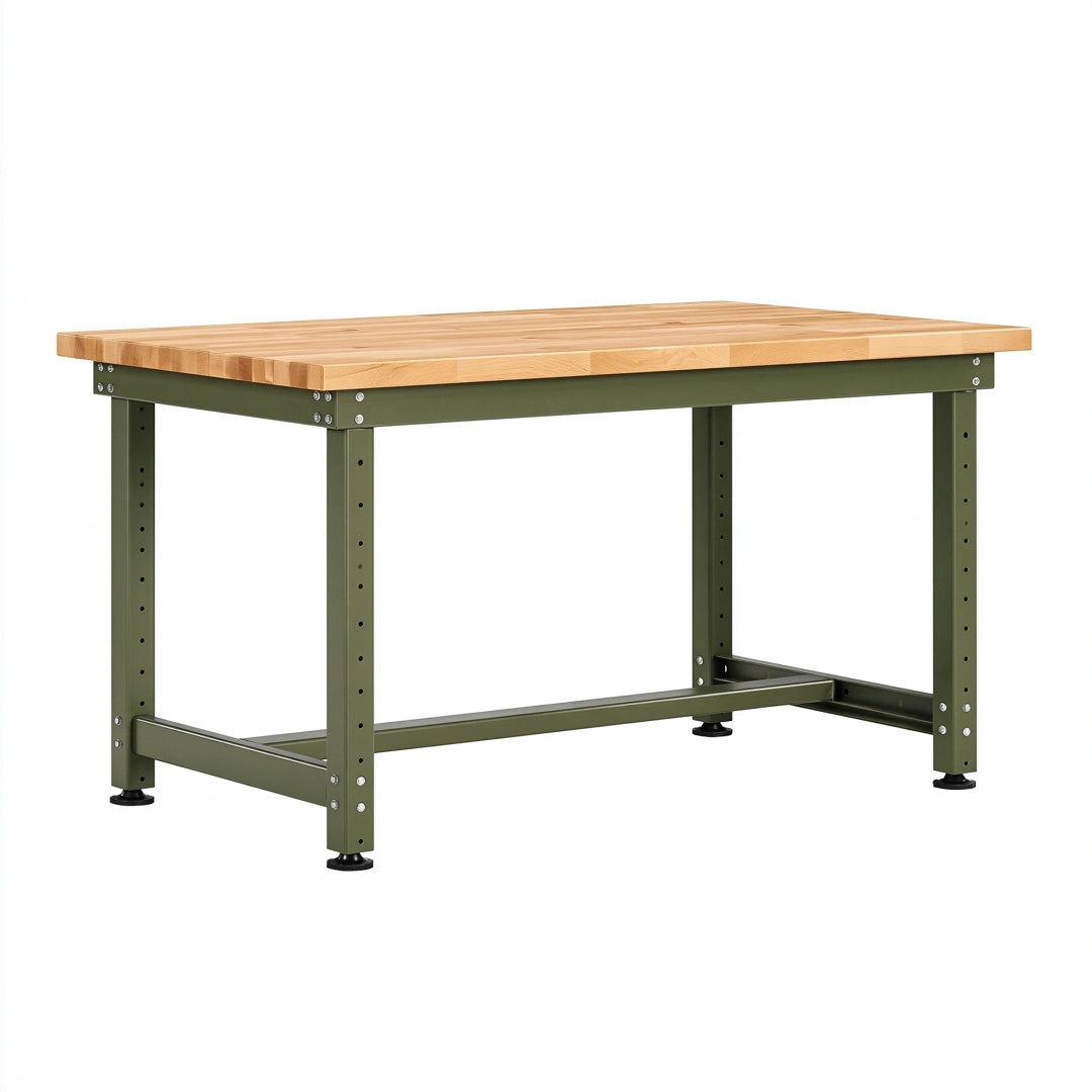 Établi d'atelier 120 x 60 x 85 cm en bois et acier vert réglable