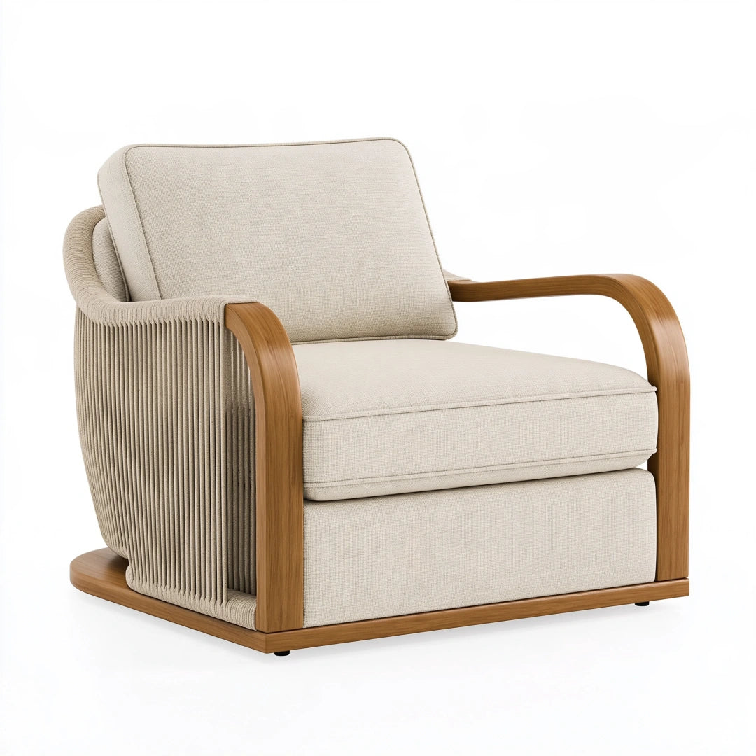Fauteuil 78 x 82 x 82 cm en tissu beige et bois marron - assise de salon contemporaine