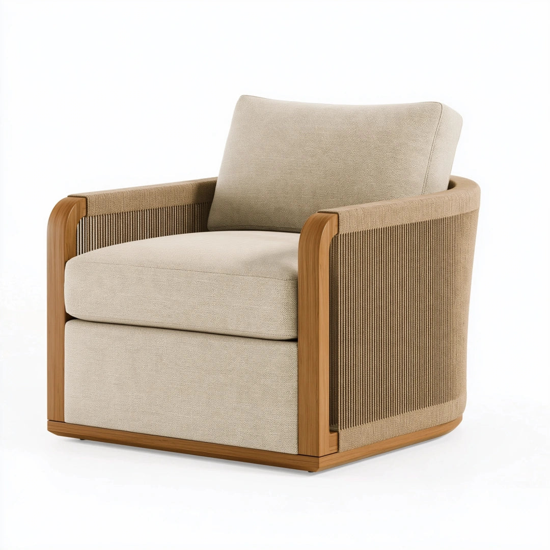 Fauteuil 82 x 86 x 82 cm en tissu beige et bois marron style contemporain