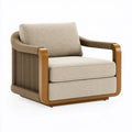 Fauteuil 82 x 84 x 78 cm en bois et textile beige marron - style contemporain avec accoudoirs