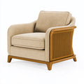 Fauteuil 90 x 88 x 86 cm en tissu beige et bois marron - accoudoirs tressés style contemporain