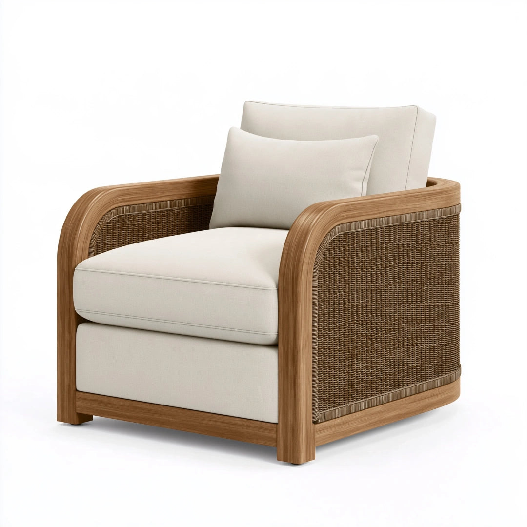 Fauteuil 85 x 82 x 85 cm en bois et fibres tressées beige naturel style contemporain