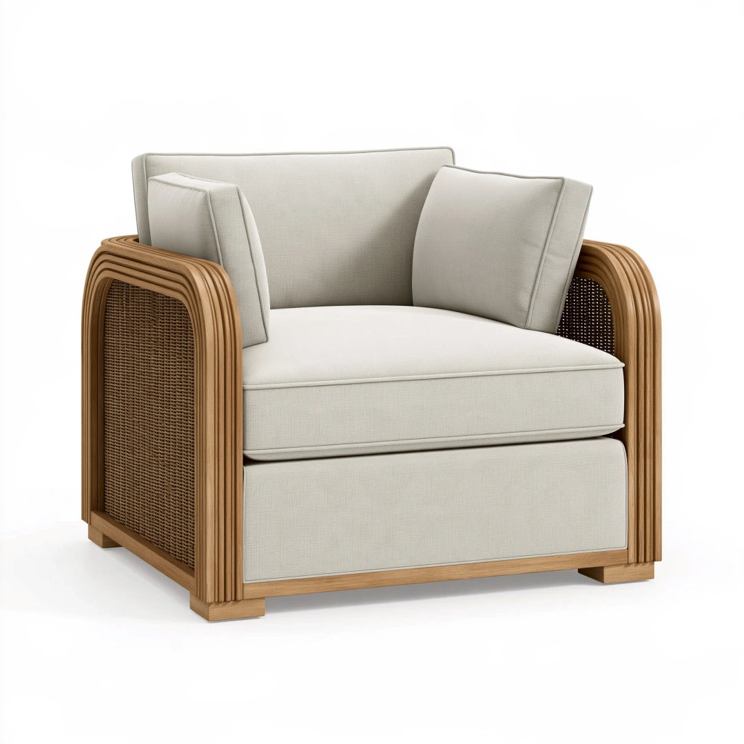 Fauteuil 85 x 82 x 78 cm en bois et rotin beige style naturel