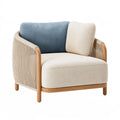 Fauteuil 90 x 85 x 78 cm en tissu beige bleu et bois avec accoudoirs en corde style contemporain