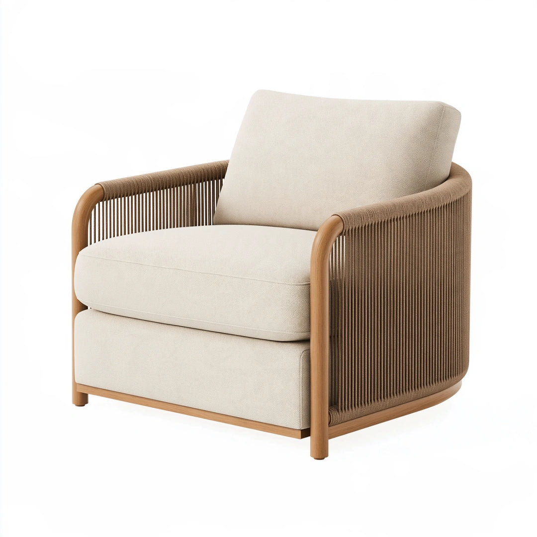 Fauteuil 85 x 85 x 80 cm en bois et corde beige style contemporain pour salon